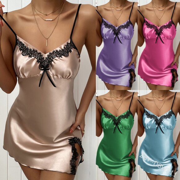 2/$30 Lingerie Silk Satin Chemise Slip Dress Babydoll Sleepwear Champagne Gold - Picture 7 of 7